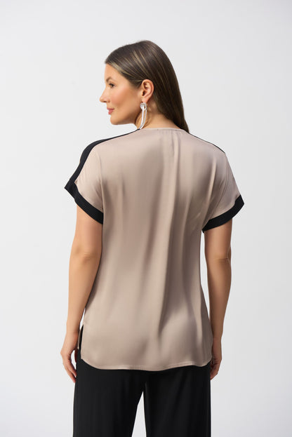 251247 Straight top in silk-effect knit and satin