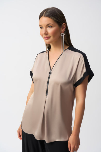 251247 Straight top in silk-effect knit and satin