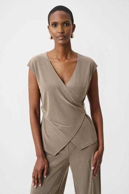 263161 Top a portafoglio aderente in maglia effetto seta mélange