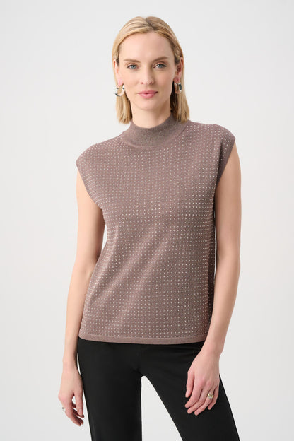 254935F26 Pullover maglione senza maniche in maglia con dettaglio termoadesivo