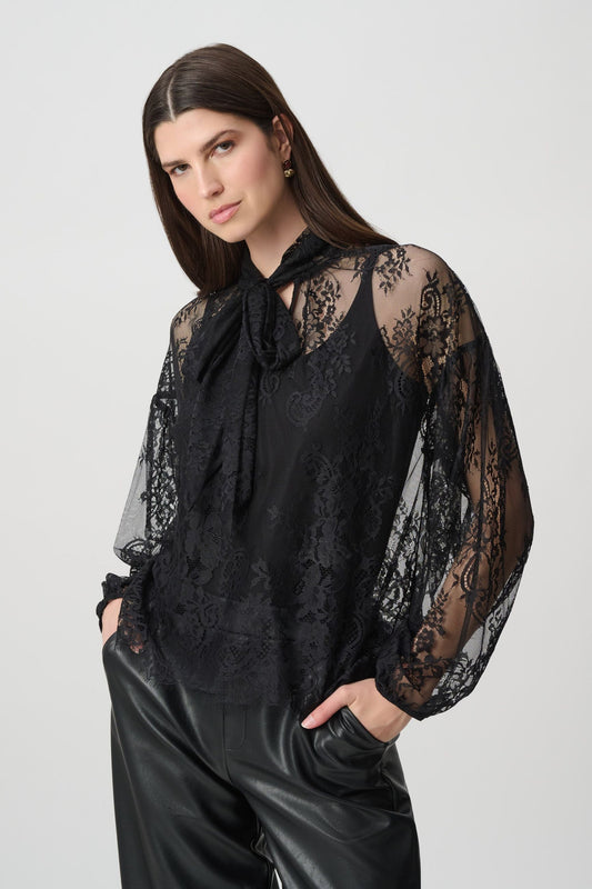 264222 Pizzo Collo arcuato Blusa