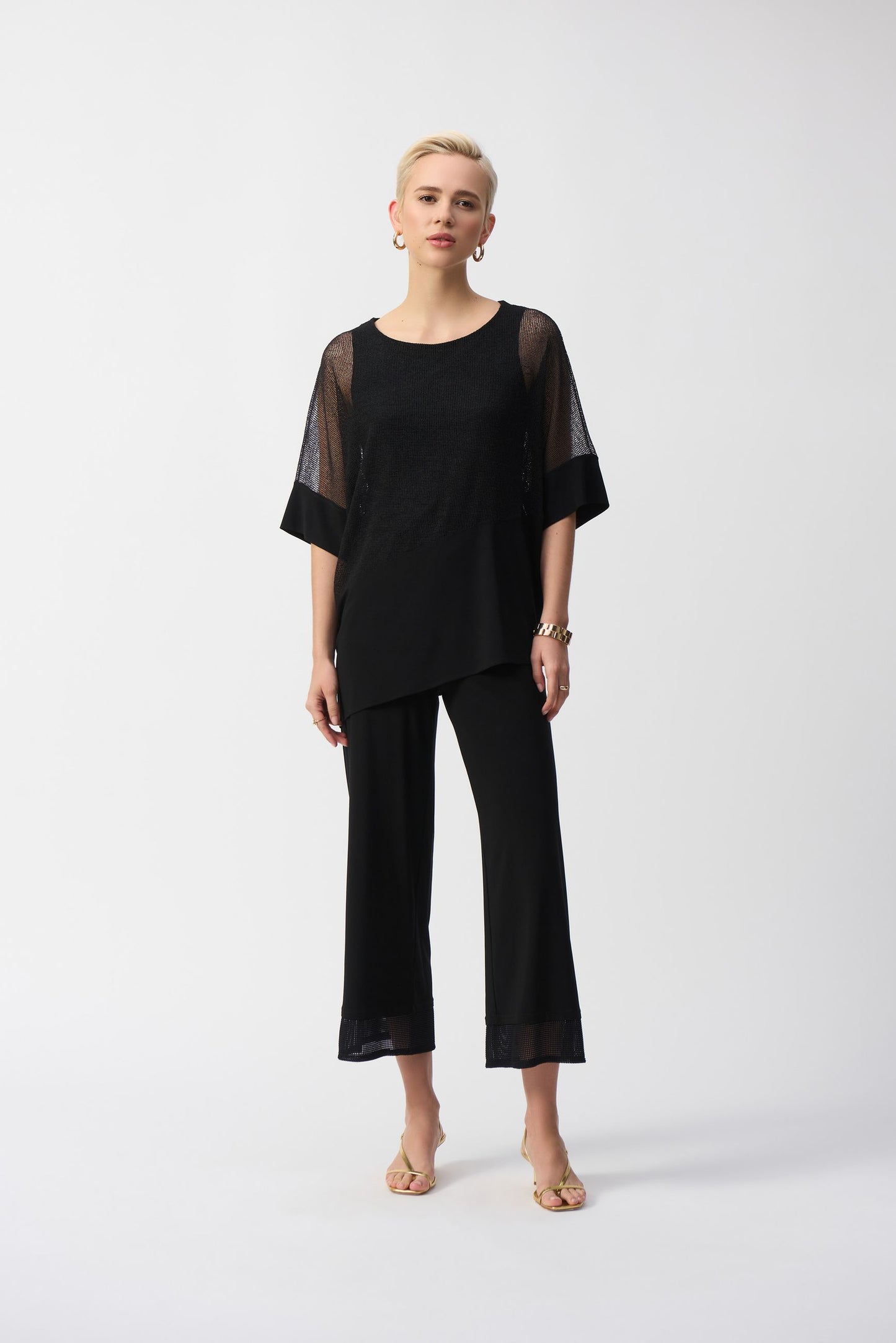 251092 Top cocoon in tulle e maglia effetto seta