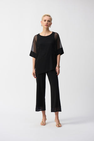 251092 Top cocoon in tulle e maglia effetto seta