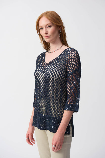 241922S25 Maglione traforato con paillettes