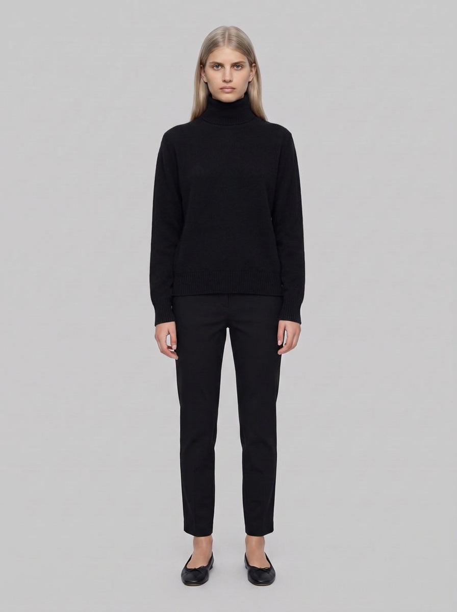 ADA Maglia Collo Alto Donna Cashmere Rigenerato - Nero Ardesia - front