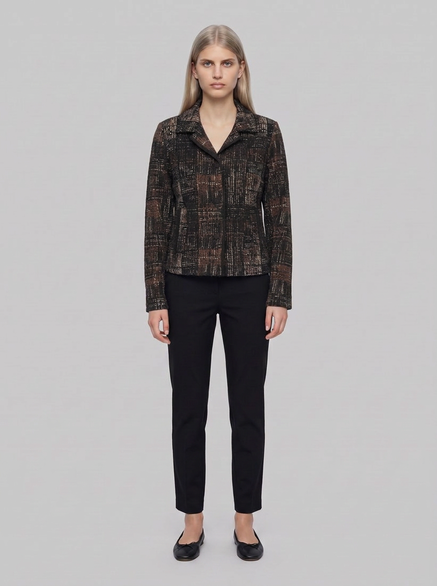 264058 Giacca dritta in maglia tartan - Nero/Multi - front
