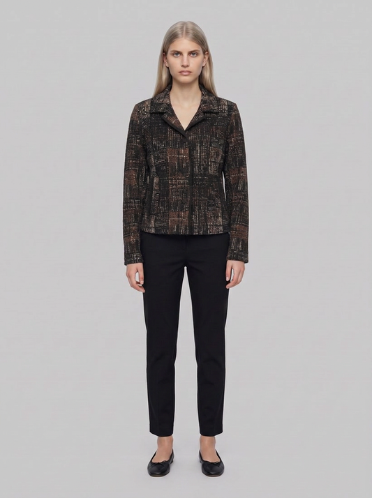 264058 Giacca dritta in maglia tartan - Nero/Multi - front