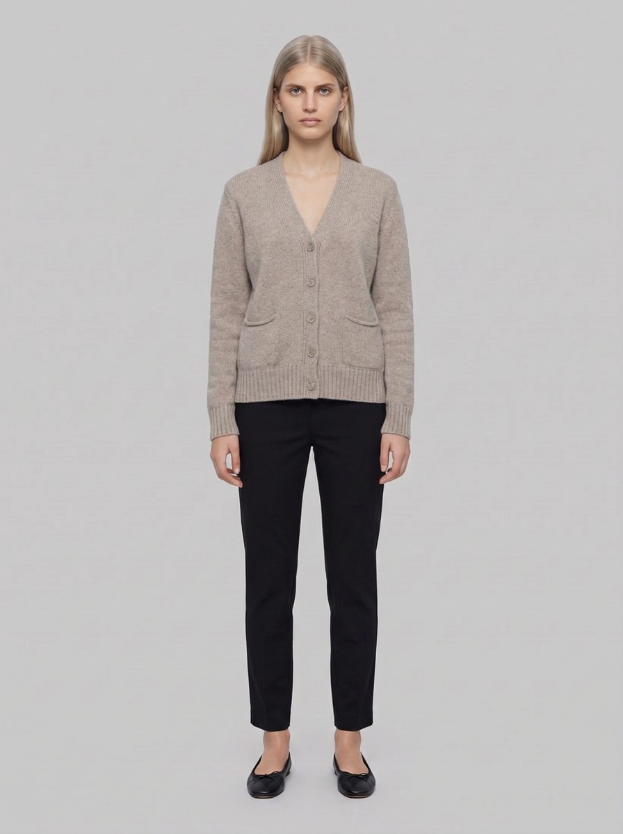 DENISE Cardigan Donna Cashmere Rigenerato - Beige Pinolo - front