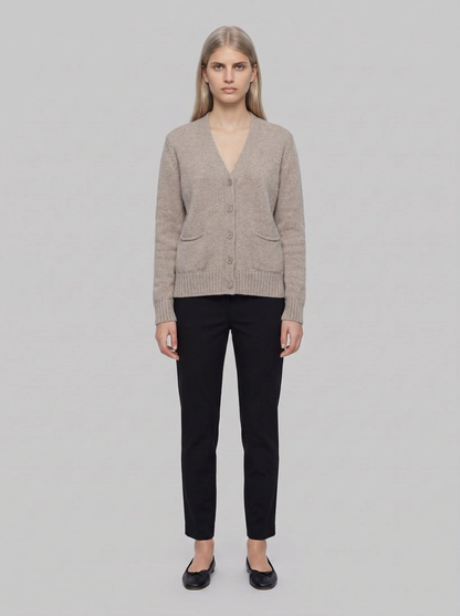 DENISE Cardigan Donna Cashmere Rigenerato - Beige Pinolo - front