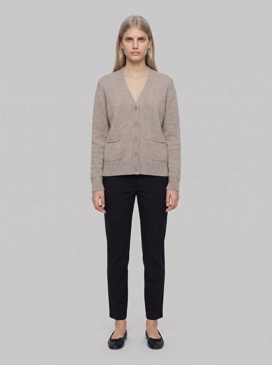 DENISE Cardigan Donna Cashmere Rigenerato - Beige Pinolo - front