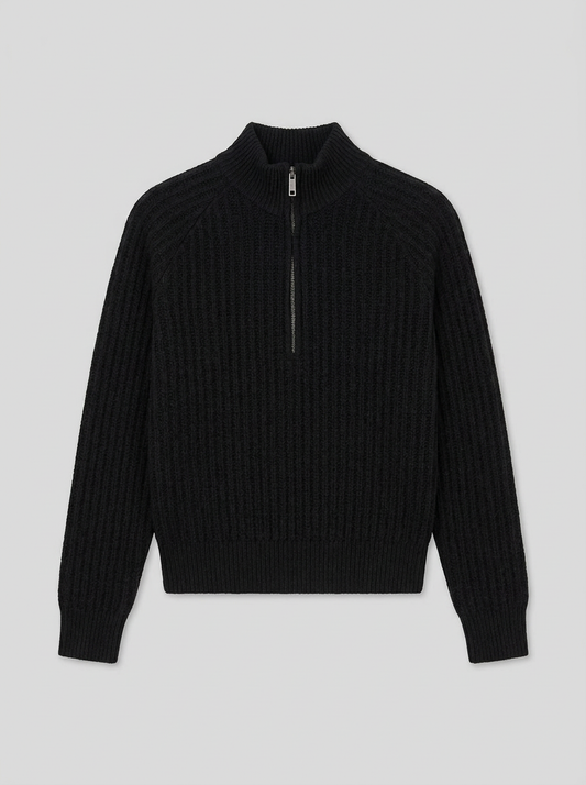 ORNELLA Cardigan con Zip Donna Lana Rigenerata - Nero Ardesia - packshot