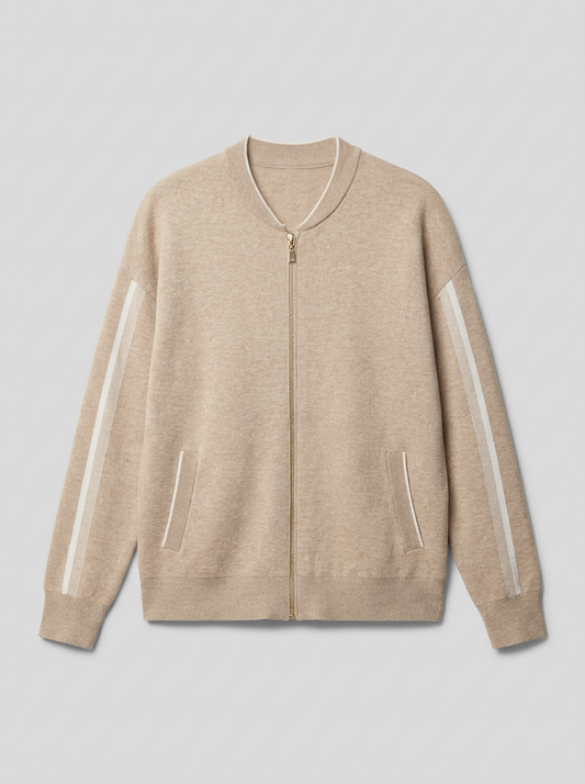 264616 Giacca bomber con maniche a righe Fulvo chiaro melange/Bianco invernale - packshot