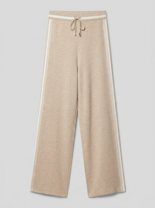 264613 Pantaloni a gamba larga in maglia a righe Fulvo chiaro melange/Bianco invernale - packshot