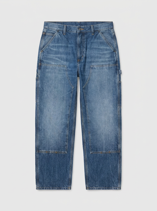 Double Knee Pant - Blue, Marble used wash - packshot