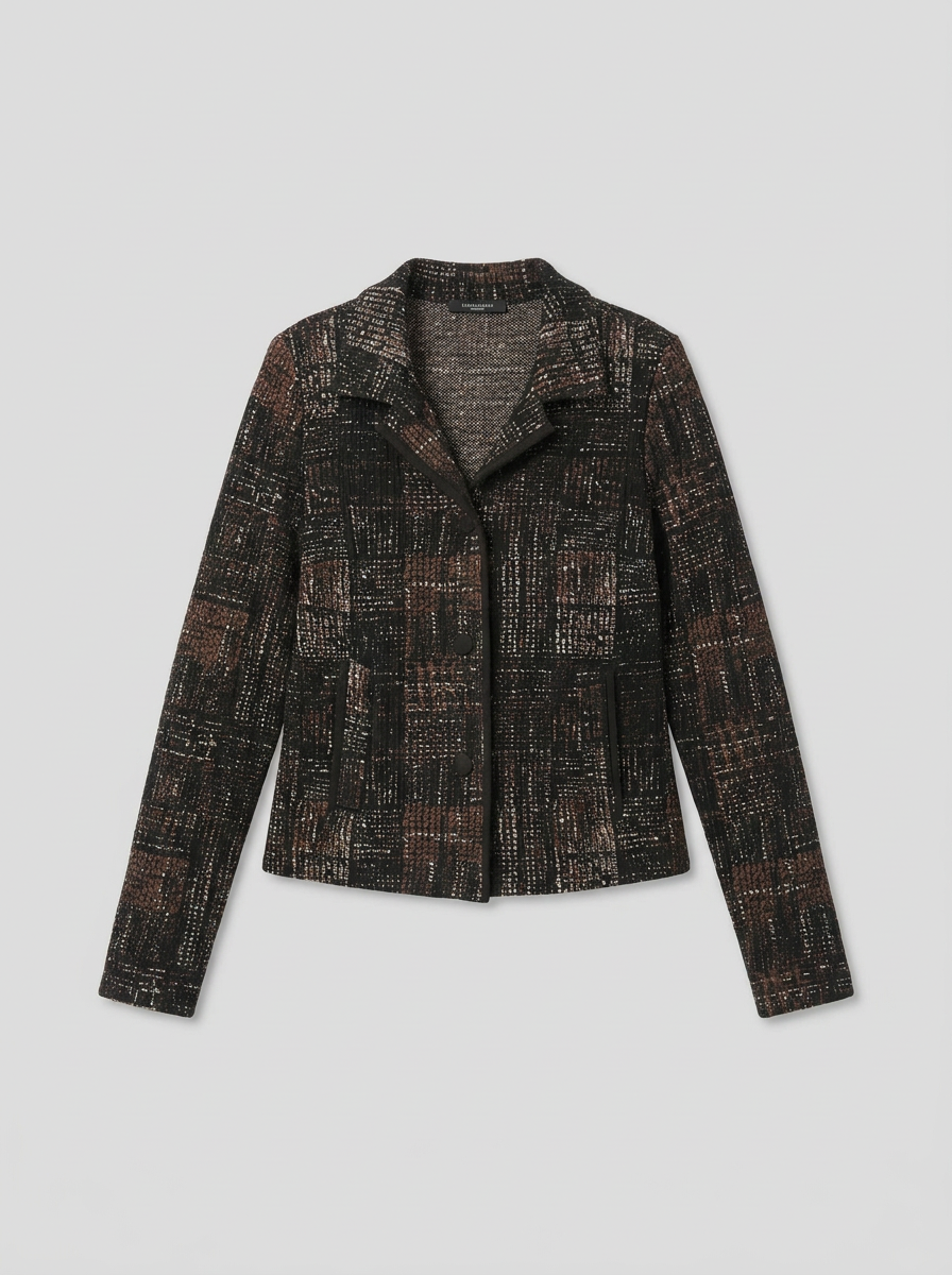 264058 Giacca dritta in maglia tartan - Nero/Multi - packshot