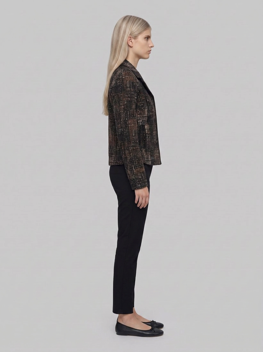 264058 Giacca dritta in maglia tartan - Nero/Multi - side