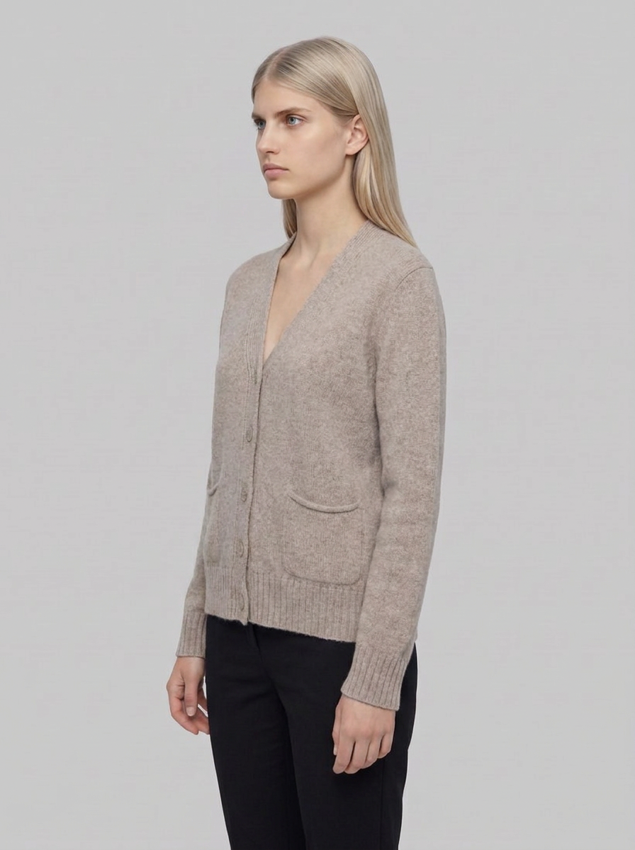 DENISE Cardigan Donna Cashmere Rigenerato - Beige Pinolo - side
