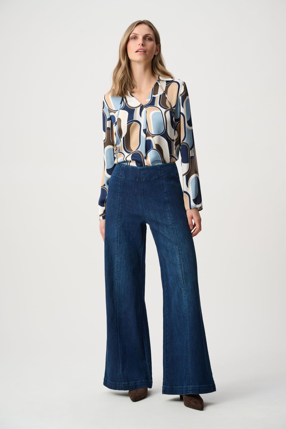 263901 Jeans palazzo a vita alta in denim Featherweave