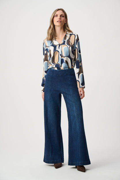 263901 Jeans palazzo a vita alta in denim Featherweave