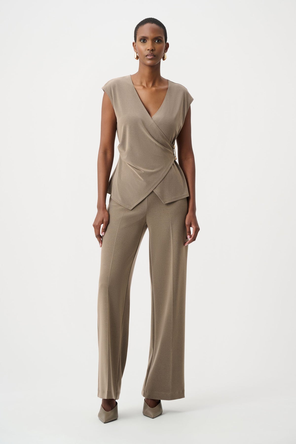 263161 Top a portafoglio aderente in maglia effetto seta mélange