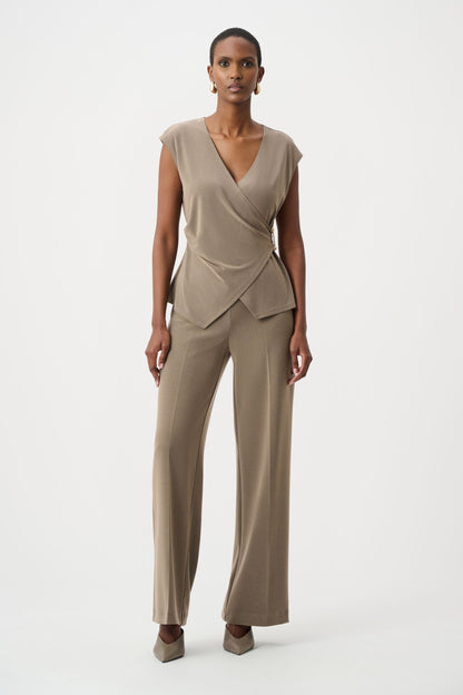 263161 Top a portafoglio aderente in maglia effetto seta mélange
