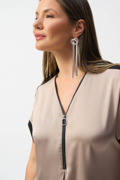 251247 Straight top in silk-effect knit and satin
